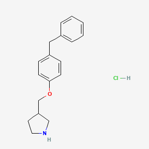 molecular formula C18H22ClNO B1442723 3-[(4-Benzylphenoxy)methyl]pyrrolidine hydrochloride CAS No. 1220016-68-1