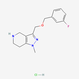 molecular formula C15H19ClFN3O B1442749 3-{[(3-fluorobenzyl)oxy]methyl}-1-methyl-4,5,6,7-tetrahydro-1H-pyrazolo[4,3-c]pyridine hydrochloride CAS No. 1332529-63-1