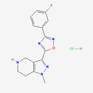 molecular formula C15H15ClFN5O B1442774 3-[3-(3-fluorophenyl)-1,2,4-oxadiazol-5-yl]-1-methyl-4,5,6,7-tetrahydro-1H-pyrazolo[4,3-c]pyridine hydrochloride CAS No. 1354550-87-0