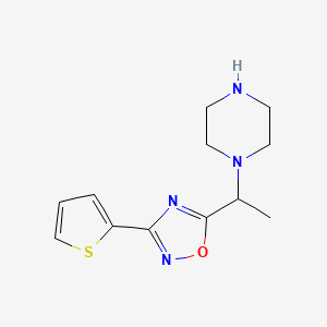 molecular formula C12H16N4OS B1442836 1-{1-[3-(Thiophen-2-yl)-1,2,4-oxadiazol-5-yl]ethyl}piperazine CAS No. 1285080-85-4