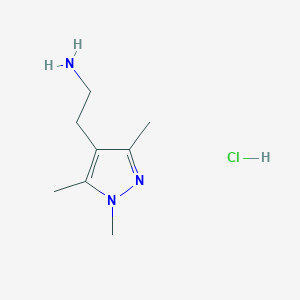 molecular formula C8H16ClN3 B1443135 2-(trimethyl-1H-pyrazol-4-yl)ethan-1-amine hydrochloride CAS No. 1251925-37-7