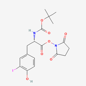 molecular formula C18H21IN2O7 B14431359 Carbamic acid, (2-((2,5-dioxo-1-pyrrolidinyl)oxy)-1-((4-hydroxy-3-iodophenyl)methyl)-2-oxoethyl)-, 1,1-dimethylethyl ester, (S)- CAS No. 79028-57-2