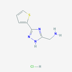 molecular formula C7H9ClN4S B1443139 [3-(thiophen-2-yl)-1H-1,2,4-triazol-5-yl]methanamine hydrochloride CAS No. 1269151-19-0