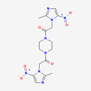 molecular formula C16H20N8O6 B14431812 Piperazine, 1,4-bis((2-methyl-5-nitro-1H-imidazol-1-yl)acetyl)- CAS No. 80348-51-2