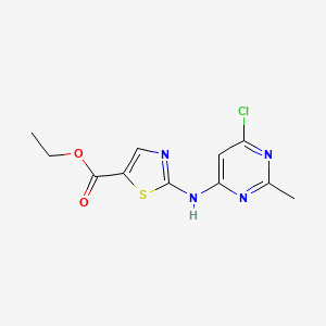 molecular formula C11H11ClN4O2S B1443187 2-(6-Chloro-2-methylpyrimidin-4-ylamino)thiazole-5-carboxylic acid ethyl ester CAS No. 1202357-66-1
