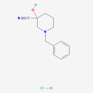 molecular formula C13H17ClN2O B1443222 1-Benzyl-3-hydroxypiperidine-3-carbonitrile hydrochloride CAS No. 1258650-51-9