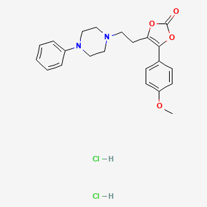 molecular formula C22H26Cl2N2O4 B14432285 1,3-Dioxol-2-one, 4-(4-methoxyphenyl)-5-(2-(4-phenyl-1-piperazinyl)ethyl)-, dihydrochloride CAS No. 77606-24-7