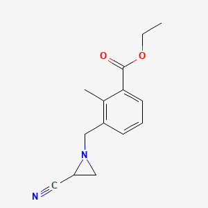 molecular formula C14H16N2O2 B14432603 Ethyl 3-[(2-cyanoaziridin-1-yl)methyl]-2-methylbenzoate CAS No. 75985-13-6