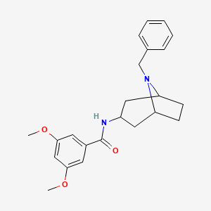 molecular formula C23H28N2O3 B14432766 exo-3,5-Dimethoxy-N-(8-(phenylmethyl)-8-azabicyclo(3.2.1)oct-3-yl)benzamide CAS No. 76352-22-2