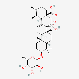 molecular formula C36H56O9 B14432987 Urs-12-ene-27,28-dioic acid, 3-((6-deoxy-alpha-L-galactopyranosyl)oxy)-, (3beta)- CAS No. 79982-61-9