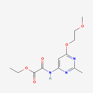 molecular formula C12H17N3O5 B14433088 Acetic acid, ((6-(2-methoxyethoxy)-2-methyl-4-pyrimidinyl)amino)oxo-, ethyl ester CAS No. 75274-17-8