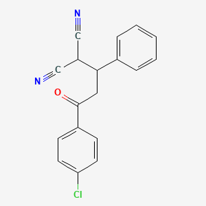 molecular formula C18H13ClN2O B14433112 Propanedinitrile, [3-(4-chlorophenyl)-3-oxo-1-phenylpropyl]- CAS No. 77609-12-2