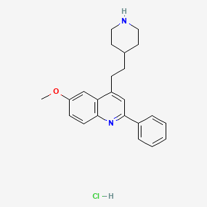 molecular formula C23H27ClN2O B14433301 Quinoline, 6-methoxy-2-phenyl-4-(2-(4-piperidinyl)ethyl)-, monohydrochloride CAS No. 80221-73-4