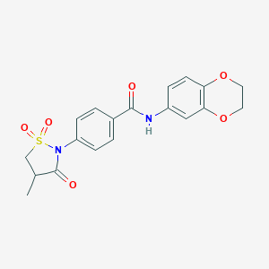 molecular formula C19H18N2O6S B144334 N-(2,3-Dihydro-1,4-benzodioxin-6-yl)-4-(4-methyl-1,1-dioxido-3-oxo-2-isothiazolidinyl)benzamide CAS No. 1011702-84-3