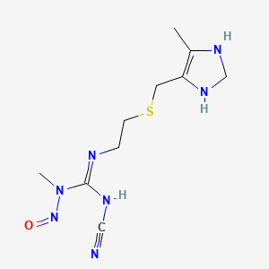 molecular formula C10H17N7OS B14434007 Guanidine, 2-cyano-1-methyl-3-(2-(((4-methyl-4-imidazolin-5-yl)methyl)thio)ethyl)-1-nitroso- CAS No. 77893-24-4