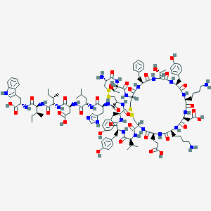 (3S)-3-[[(2S)-2-[[(2S)-2-[[(1R,4S,7S,10S,13S,16S,19S,22S,25R,28S,31R,36R,39S,42S,45S)-31-amino-7,13-bis(4-aminobutyl)-22-benzyl-4-(2-carboxyethyl)-10-(carboxymethyl)-19,28-bis[(1R)-1-hydroxyethyl]-16,39,42-tris[(4-hydroxyphenyl)methyl]-3,6,9,12,15,18,21,24,27,30,38,41,44,47-tetradecaoxo-45-propan-2-yl-33,34,49,50-tetrathia-2,5,8,11,14,17,20,23,26,29,37,40,43,46-tetradecazabicyclo[23.22.4]henpentacontane-36-carbonyl]amino]-3-(1H-imidazol-5-yl)propanoyl]amino]-4-methylpentanoyl]amino]-4-[[(2S,3S)-1-[[(2S,3S)-1-[[(1S)-1-carboxy-2-(1H-indol-3-yl)ethyl]amino]-3-methyl-1-oxopentan-2-yl]amino]-3-methyl-1-oxopentan-2-yl]amino]-4-oxobutanoic acid