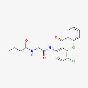 molecular formula C20H20Cl2N2O3 B14434345 Butanamide, N-(2-((4-chloro-2-(2-chlorobenzoyl)phenyl)methylamino)-2-oxoethyl)- CAS No. 74834-03-0
