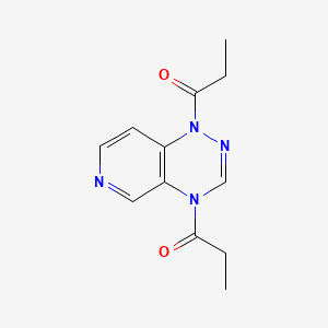 molecular formula C12H14N4O2 B14434356 Pyrido(3,4-e)-1,2,4-triazine, 1,4-dihydro-1,4-bis(1-oxopropyl)- CAS No. 76603-27-5