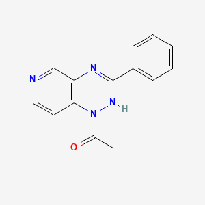 molecular formula C15H14N4O B14434410 Pyrido(3,4-e)-1,2,4-triazine, 1,2-dihydro-1-(1-oxopropyl)-3-phenyl- CAS No. 76603-21-9