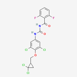 molecular formula C18H12Cl4F2N2O3 B14434545 Benzamide, N-(((3,5-dichloro-4-((2,2-dichlorocyclopropyl)methoxy)phenyl)amino)carbonyl)-2,6-difluoro- CAS No. 77366-16-6