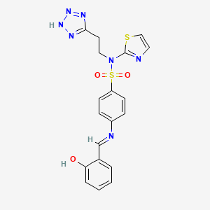 molecular formula C19H17N7O3S2 B14434979 Benzenesulfonamide, 4-(((2-hydroxyphenyl)methylene)amino)-N-(2-(1H-tetrazol-5-yl)ethyl)-N-2-thiazolyl- CAS No. 78311-68-9