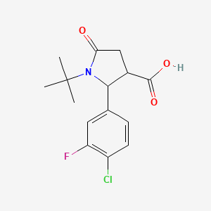 molecular formula C15H17ClFNO3 B1443506 1-Tert-butyl-2-(4-chloro-3-fluorophenyl)-5-oxopyrrolidine-3-carboxylic acid CAS No. 1408761-55-6