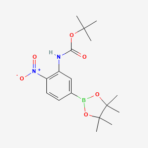molecular formula C17H25BN2O6 B1443558 Tert-butyl (2-nitro-5-(4,4,5,5-tetramethyl-1,3,2-dioxaborolan-2-yl)phenyl)carbamate CAS No. 1404561-06-3
