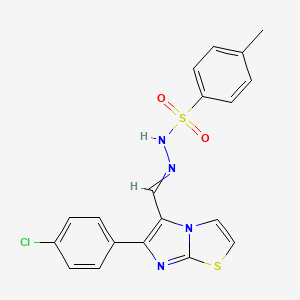 molecular formula C19H15ClN4O2S2 B14435707 N-[[7-(4-Chlorophenyl)-4-thia-1,6-diazabicyclo[3.3.0]octa-2,5,7-trien-8-YL]methylideneamino]-4-methyl-benzenesulfonamide CAS No. 82588-53-2