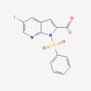 molecular formula C14H9IN2O3S B1443584 5-Iodo-1-(phenylsulfonyl)-1H-pyrrolo[2,3-b]pyridine-2-carbaldehyde CAS No. 1346447-36-6