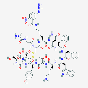 molecular formula C83H106N22O23S2 B144360 Somatostatin, azidonitrobenzoyl-lys(4)-iodo-tyr(11)- CAS No. 130772-40-6
