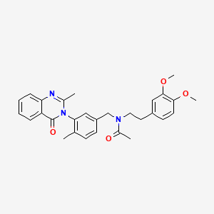 molecular formula C29H31N3O4 B14436154 Acetamide, N-(2-(3,4-dimethoxyphenyl)ethyl)-N-((4-methyl-3-(2-methyl-4-oxo-3(4H)-quinazolinyl)phenyl)methyl)-, hemihydrate CAS No. 74101-74-9