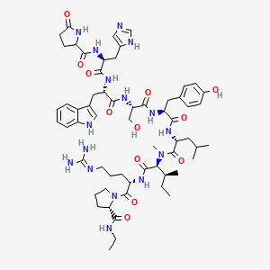 molecular formula C60H86N16O12 B14436236 LHRH, leu(6)-leu(N-alpha-Me)(7)-N-Et-pronh2(9)- CAS No. 76500-08-8
