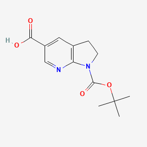 molecular formula C13H16N2O4 B1443628 1-[(tert-Butoxy)carbonyl]-1H,2H,3H-pyrrolo[2,3-b]pyridine-5-carboxylic acid CAS No. 1341037-48-6