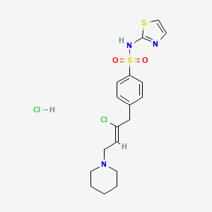 molecular formula C18H23Cl2N3O2S2 B14437075 p-(2-Chloro-4-piperidino-2-butenyl)-N-(2-thiazolyl)benzenesulfonamide hydrochloride CAS No. 73688-96-7