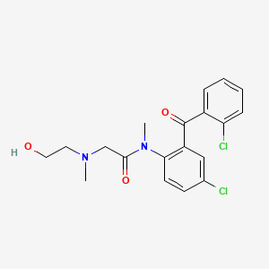 molecular formula C19H20Cl2N2O3 B14437457 Acetamide, N-(4-chloro-2-(2-chlorobenzoyl)phenyl)-2-((2-hydroxyethyl)methylamino)-N-methyl- CAS No. 75615-91-7