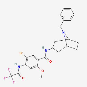 molecular formula C24H25BrF3N3O3 B14437571 Benzamide, 5-bromo-2-methoxy-N-(8-(phenylmethyl)-8-azabicyclo(3.2.1)oct-3-yl)-4-((trifluoroacetyl)amino)-, exo- CAS No. 76352-06-2