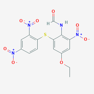 molecular formula C15H12N4O8S B14437596 N-{2-[(2,4-Dinitrophenyl)sulfanyl]-4-ethoxy-6-nitrophenyl}formamide CAS No. 74834-89-2