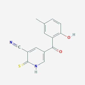 molecular formula C14H10N2O2S B1443789 5-(2-Hydroxy-5-methylbenzoyl)-2-mercaptonicotinonitrile CAS No. 1431948-08-1