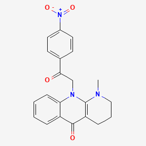 molecular formula C21H19N3O4 B14437895 Pyrido(2,3-b)quinolin-5-one, 1,2,3,4,5,10-hexahydro-1-methyl-10-(p-nitrophenacyl)- CAS No. 73855-28-4