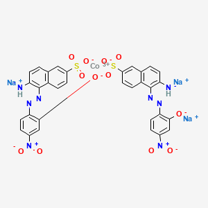 molecular formula C32H18CoN8O12S2.3Na<br>C32H18CoN8Na3O12S2 B14438021 Cobaltate(3-), bis(6-(amino-kappaN)-5-((2-(hydroxy-kappaO)-4-nitrophenyl)azo-kappaN1)-2-naphthalenesulfonato(3-))-, trisodium CAS No. 77630-54-7