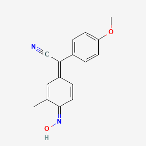 molecular formula C16H14N2O2 B14438344 Acetonitrile, 2-(4-hydroxyimino-3-methylbenzylidene)-2-(p-methoxyphenyl)- CAS No. 73806-34-5