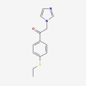 molecular formula C13H14N2OS B14438491 Acetophenone, 4'-(ethylthio)-2-(1-imidazolyl)- CAS No. 73932-12-4