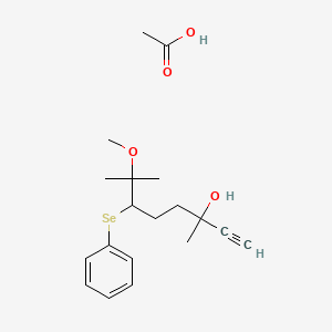 molecular formula C19H28O4Se B14438852 Acetic acid;7-methoxy-3,7-dimethyl-6-phenylselanyloct-1-yn-3-ol CAS No. 76436-83-4