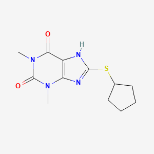 molecular formula C12H16N4O2S B14439005 8-Cyclopentylthiotheophylline CAS No. 74039-72-8
