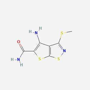 molecular formula C7H7N3OS3 B14439128 Thieno(3,2-d)isothiazole-5-carboxamide, 4-amino-3-(methylthio)- CAS No. 77729-69-2