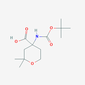 molecular formula C13H23NO5 B1443937 4-{[(Tert-butoxy)carbonyl]amino}-2,2-dimethyloxane-4-carboxylic acid CAS No. 1404840-07-8
