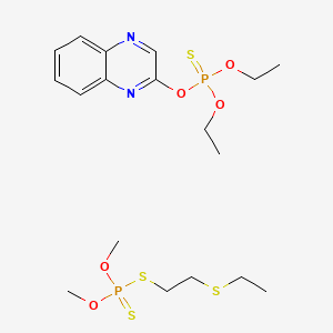 molecular formula C18H30N2O5P2S4 B14439394 Phosphorothioic acid, O,O-diethyl O-2-quinoxalinyl ester, mixt. with S-(2-(ethylthio)ethyl) O,O-dimethyl phosphorodithioate CAS No. 75848-17-8