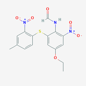molecular formula C16H15N3O6S B14439538 N-{4-Ethoxy-2-[(4-methyl-2-nitrophenyl)sulfanyl]-6-nitrophenyl}formamide CAS No. 74834-91-6