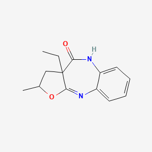 molecular formula C14H16N2O2 B14439730 2,3,3a,5-Tetrahydro-3a-ethyl-2-methyl-4H-furo(2,3-b)(1,5)benzodiazepin-4-one CAS No. 77420-13-4
