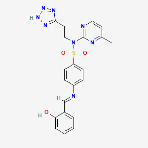 molecular formula C21H20N8O3S B14439827 Benzenesulfonamide, 4-(((2-hydroxyphenyl)methylene)amino)-N-(4-methyl-2-pyrimidinyl)-N-(2-(1H-tetrazol-5-yl)ethyl)- CAS No. 78311-74-7